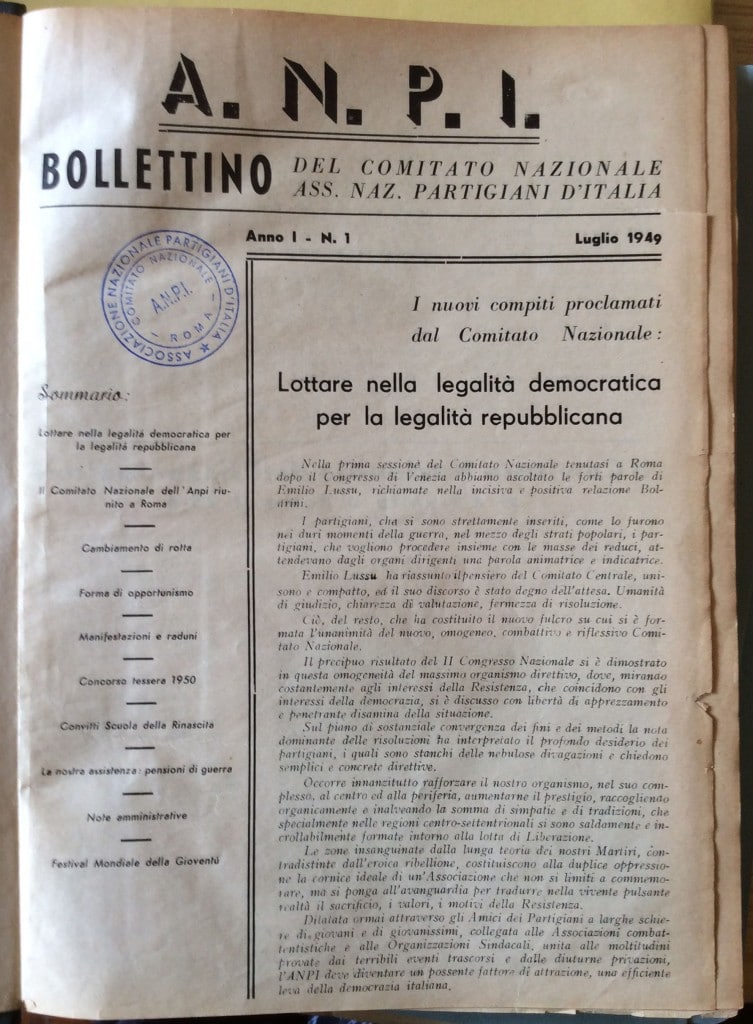 Bollettino ANPI - luglio 1949 - 1^numero